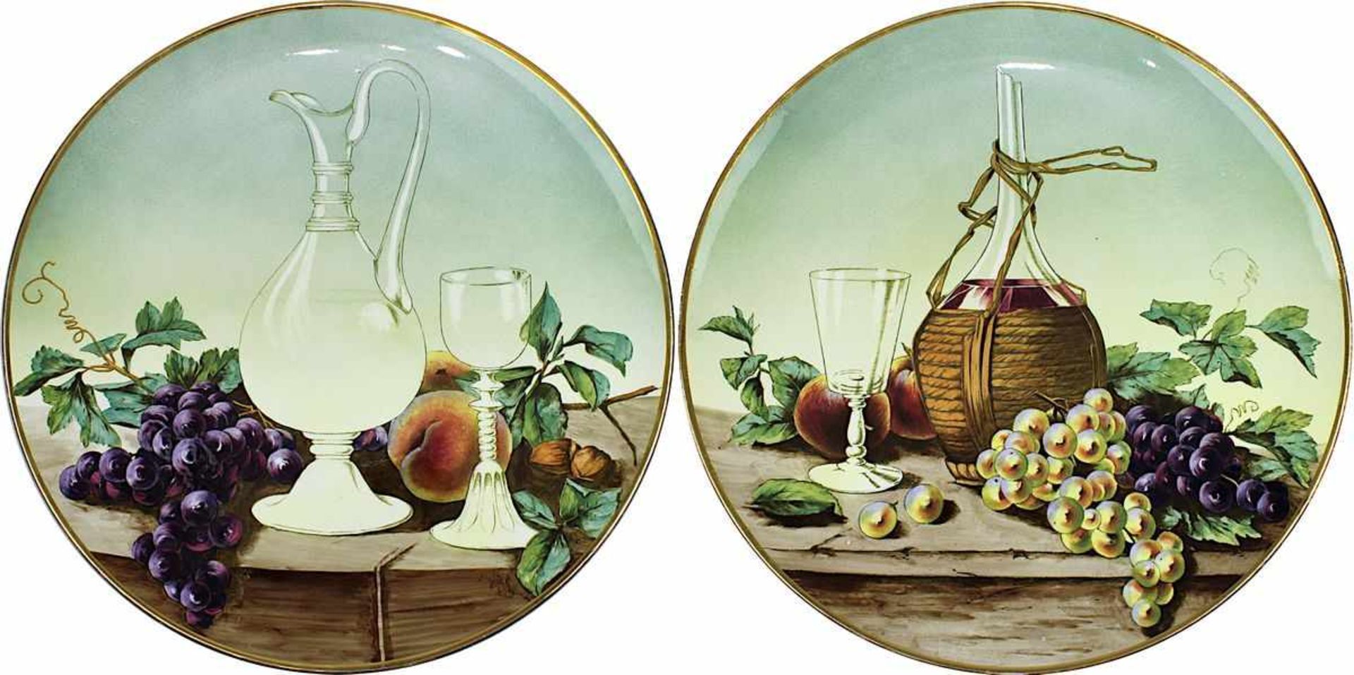 2 große Wandteller Villeroy & Boch Mettlach um 1890, der eine Teller mit Nummer 187/1044,