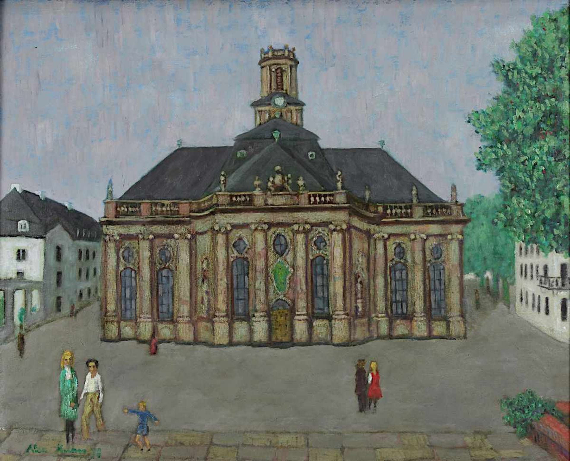 Kuhn, Alex ( Sulzbach 1930-2002 Saarbrücken), Blick auf die Ludwigskirche in Saarbrücken, Öl / - Bild 2 aus 2