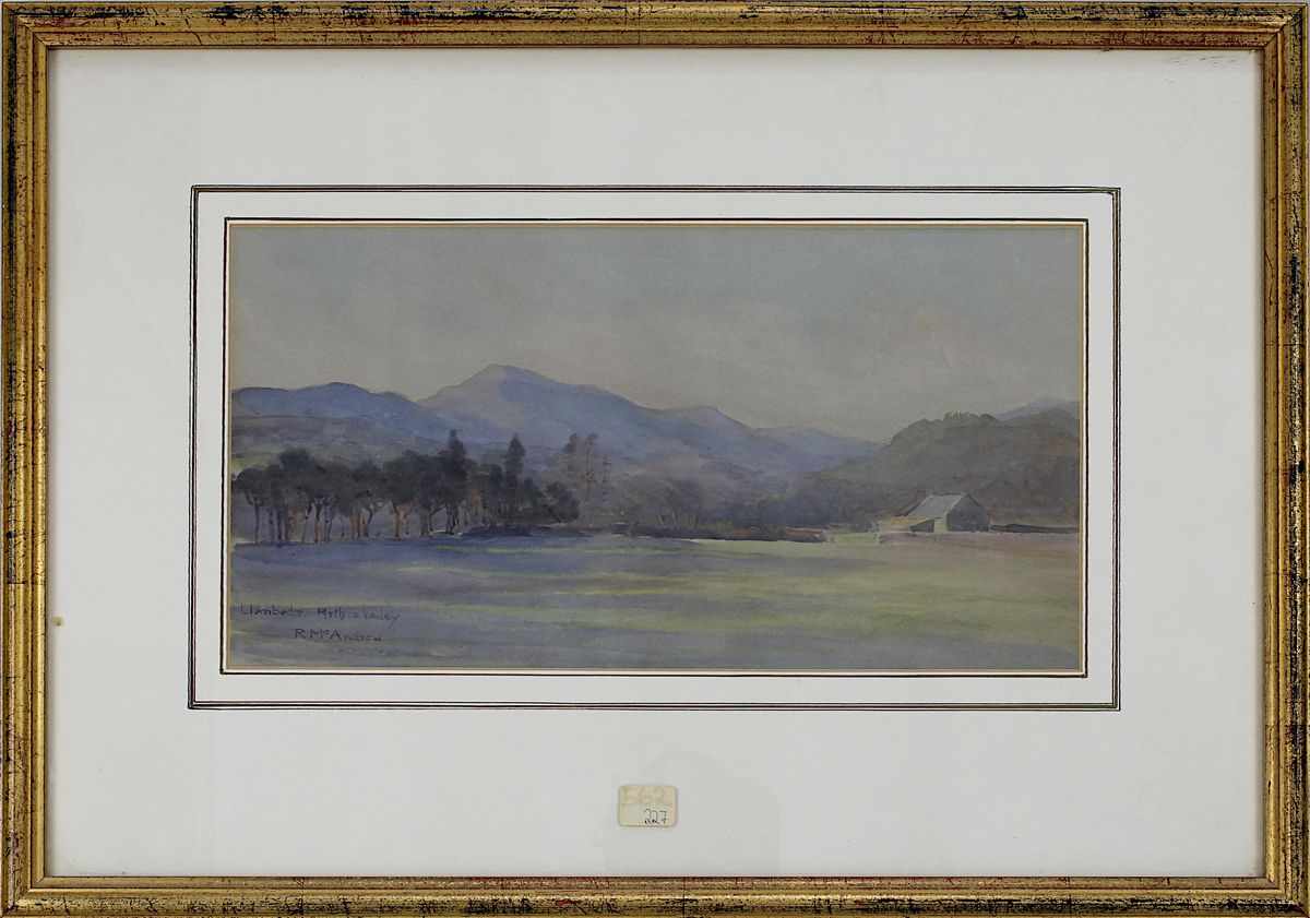 R. McAndrew, britischer Maler um 1920, Llambedr Arthro Valley, Aquarell des walisischen Tales, 18