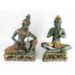 2 Musikerfiguren aus Bronze, Thailand 2. H. 20. Jh., Bronze grün patiniert und teilbronziert, eine