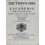 Dictionnaire de L`Académie Francaise, zwei Bände, Nismes 1778, Ledereinbände der Zeit, gestochene