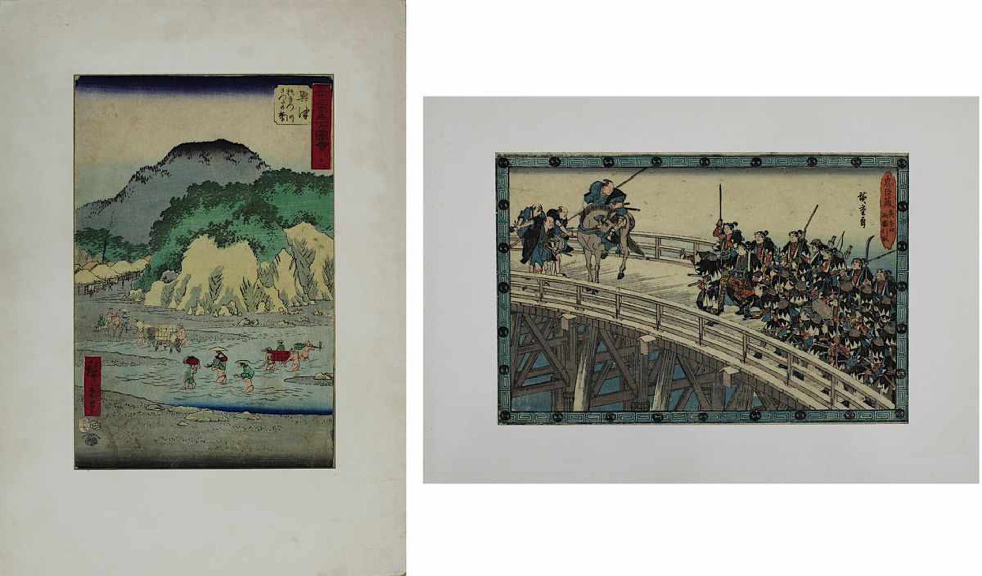 Utagawa Hiroshige (1797-1858), 2 Farbholzschnitte: Der Okitsu-Fluss am Fuße des Satta, aus der Serie