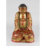 Buddha, Holz mit Lackfassung, China Quing-Zeit, sitzende Figur in Meditationshaltung mit nach obem