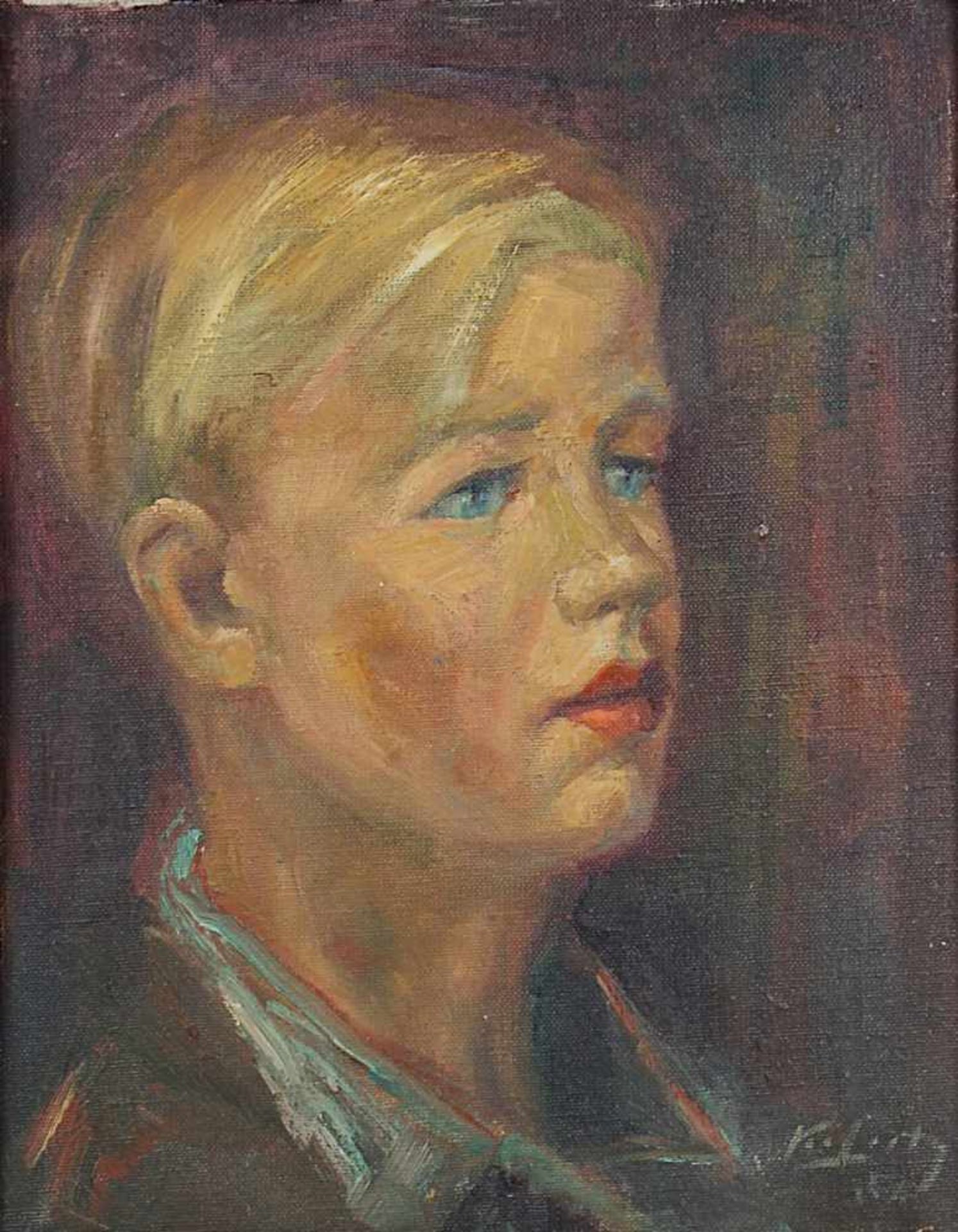 Porträtmaler 1. H. 20. Jh., Knabenporträt, Öl auf Leinwand, auf Holztafel aufgezogen, rechts unten - Bild 2 aus 2