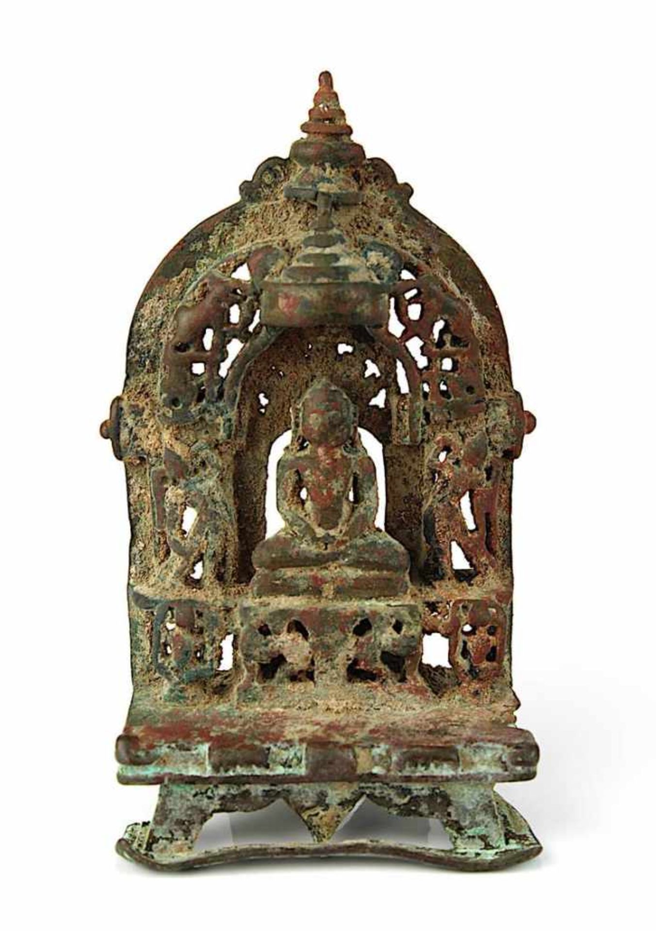 Jain-Altar, Rajasthan/Indien, 15./16.Jh., Bronze, Tirthankara in meditierender Haltung im