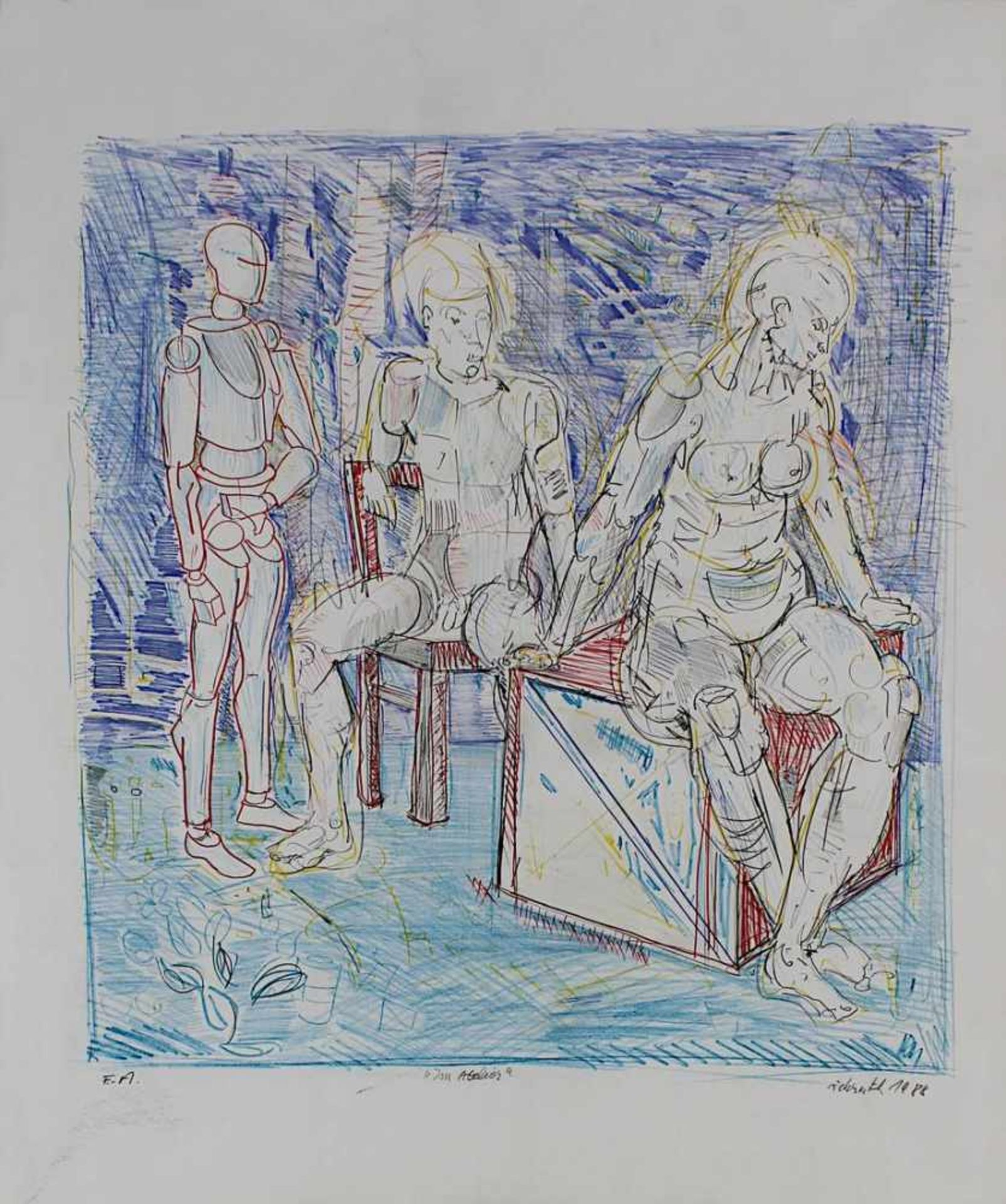 Ickrath, Joachim (geb. 1940 Berlin), "Im Atelier", Farblithographie, am unteren Rand bezeichnet E.A. - Bild 2 aus 2