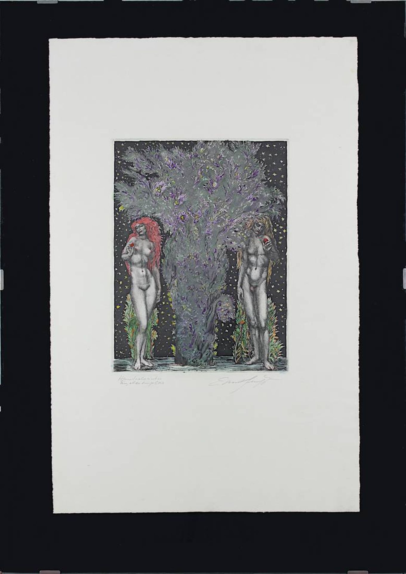 Fuchs, Ernst (Wien 1930 - 2015 Wien), Lilith hinter dem Baum der Erkenntnis, handkolorierte