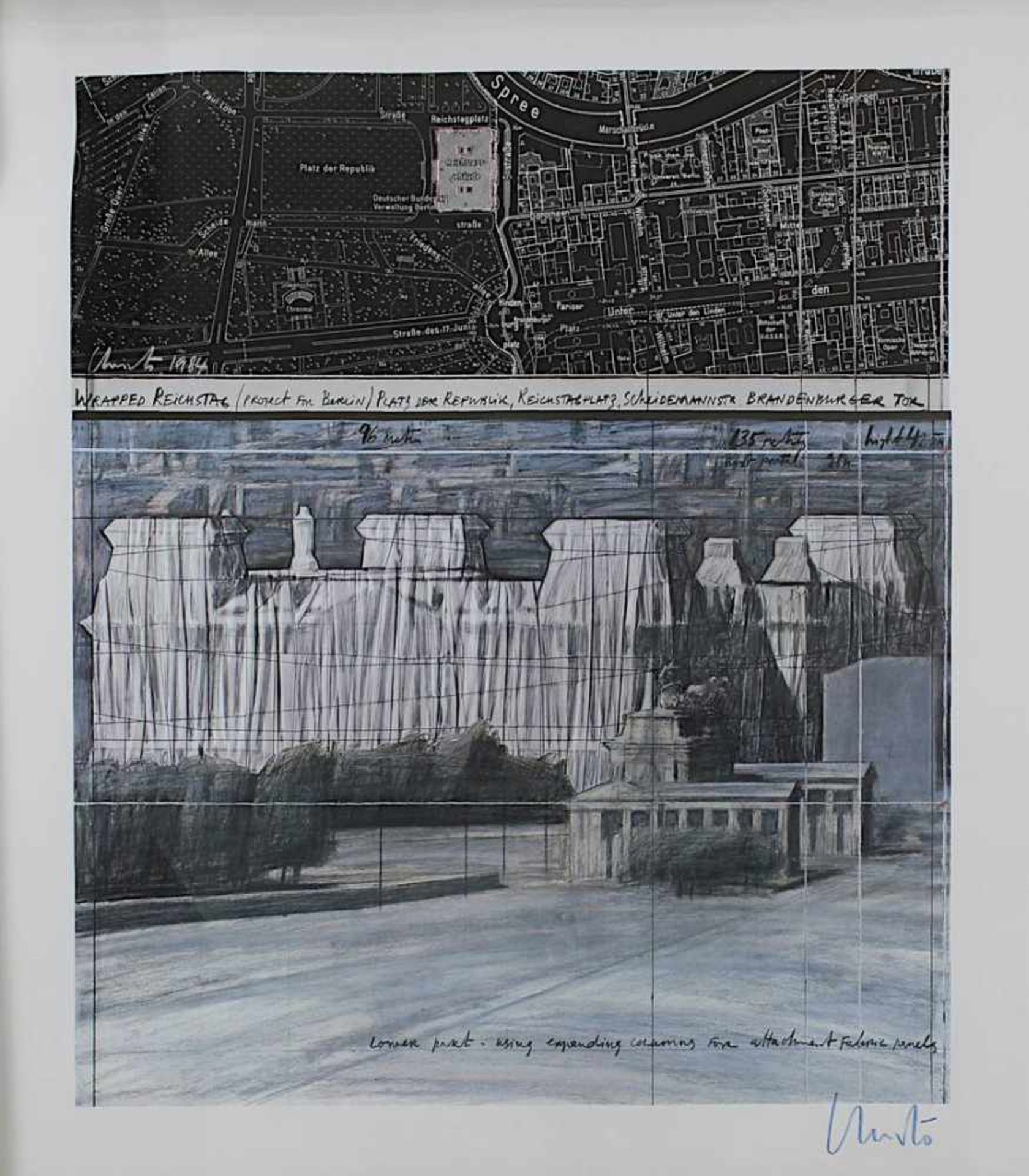 Christo (geb. Gabrowo 1935), Wrapped Reichstag, Offsetdruck nach einer Collage, re. u. handsigniert, - Image 2 of 2