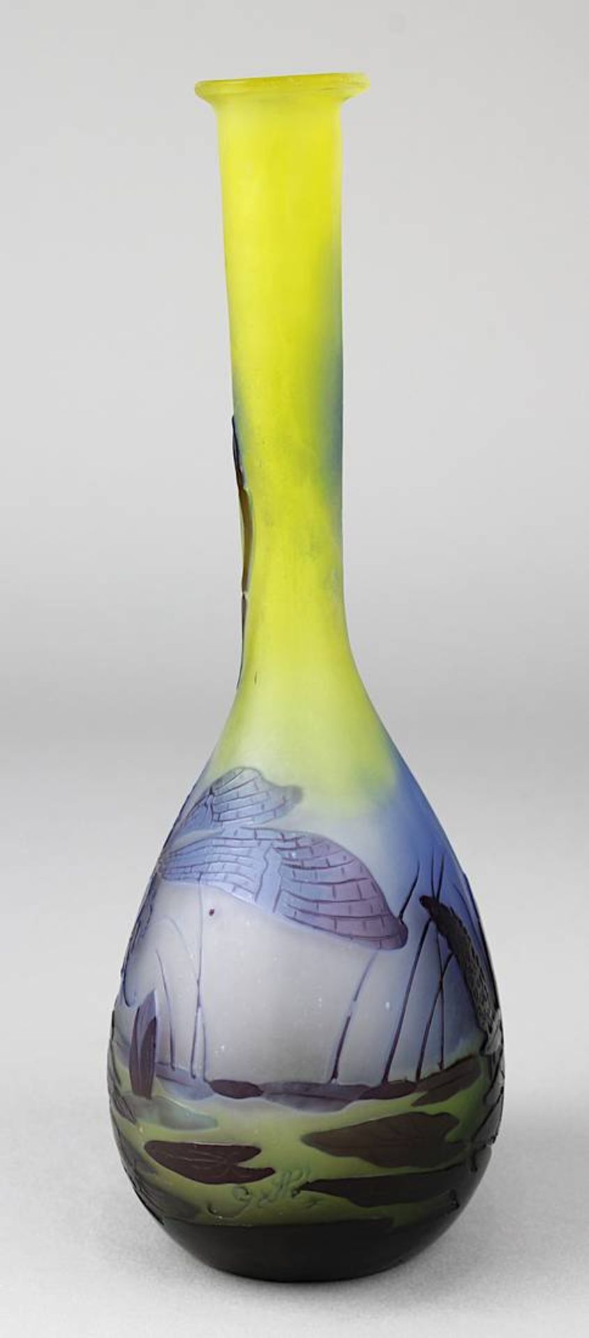 Gallé - Jugendstilvase Libelle, Nancy, 1904-06, Soliflor-Vase, leicht flachgedrückter Vasenbauch mit - Bild 2 aus 4
