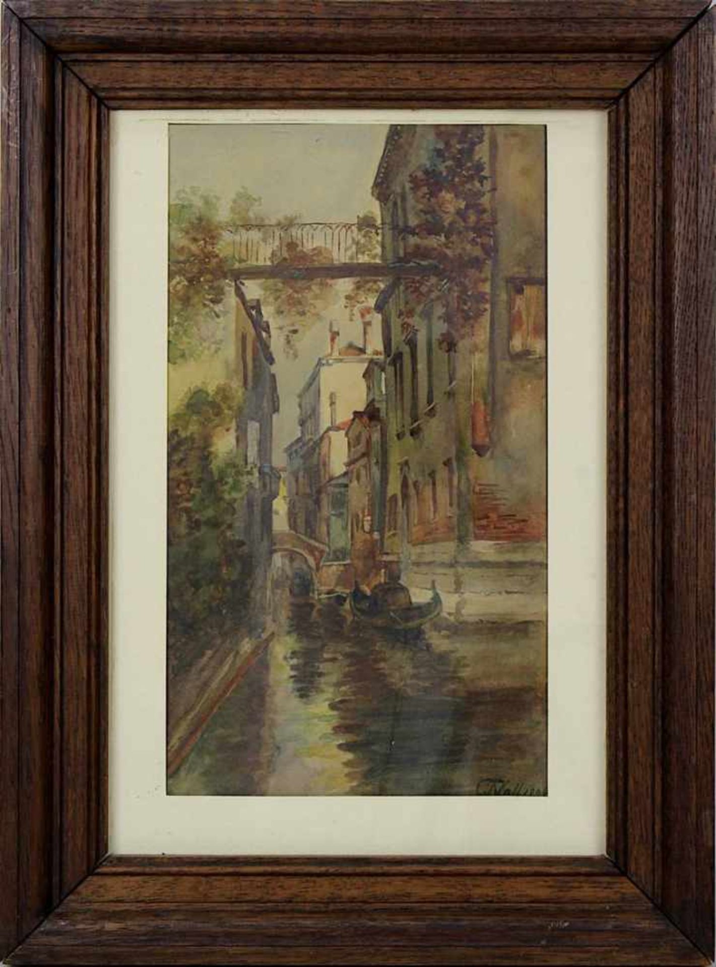 Noll, Gustav (geb. Feilbingert 1884), Kanal mit Gondeln in Venedig, Aquarell, rechts unten