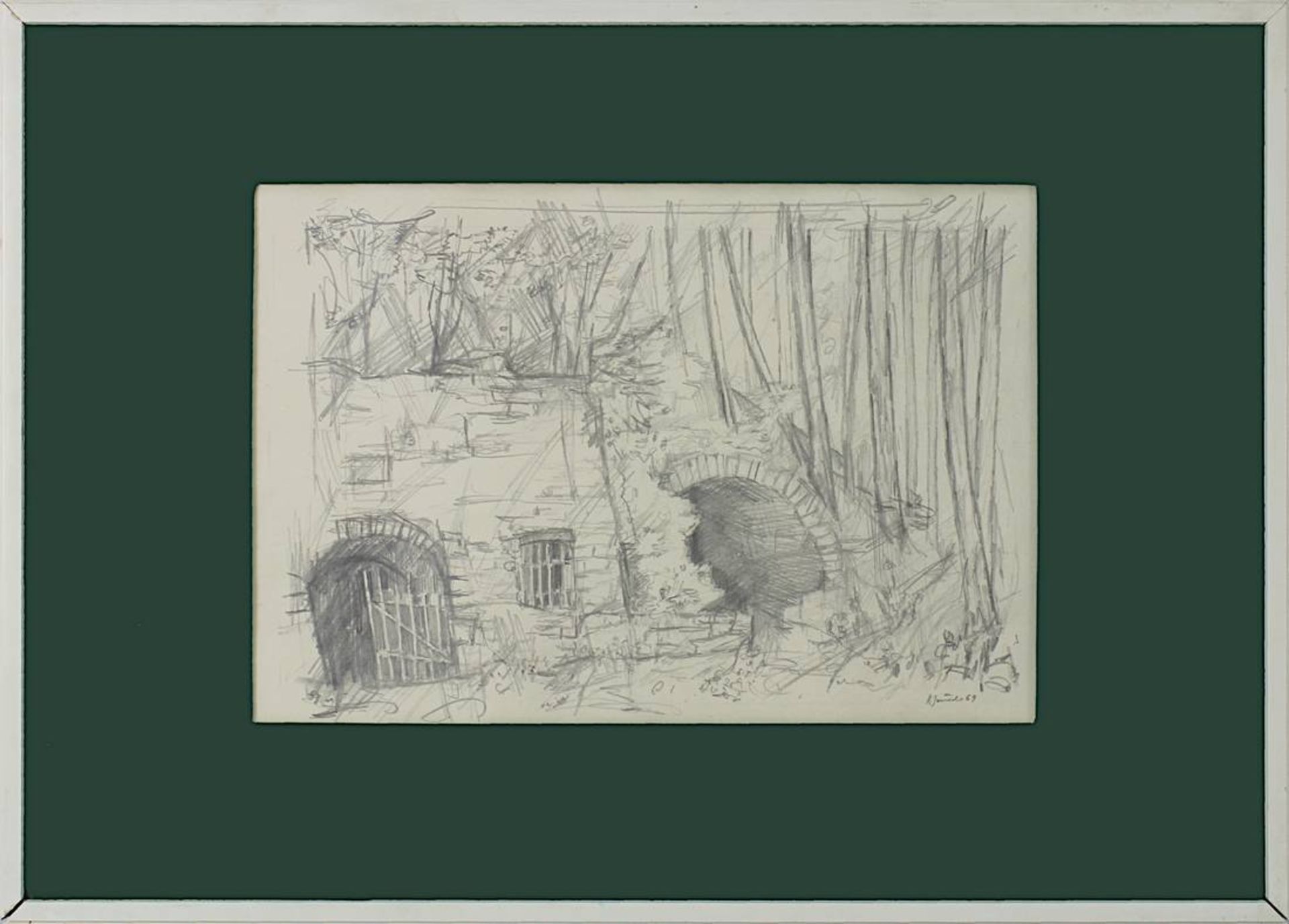 Juncker, Hermann Theophil (geb. Ludwigshafen 1929), 2 Zeichnungen der Ruinen Schloss Karlsberg bei - Image 3 of 3