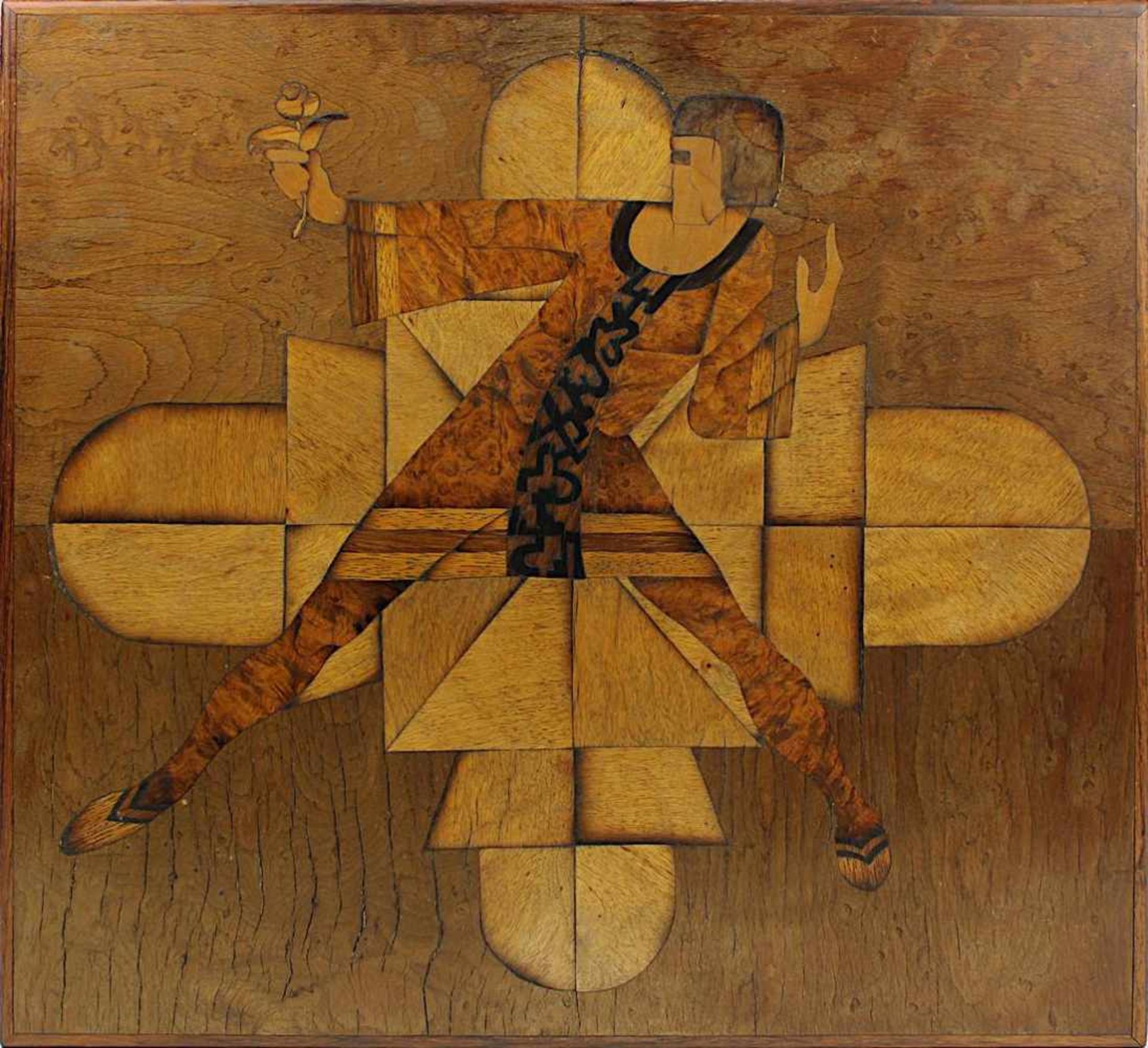 Abschließbare Schatulle, deutsch Art Déco um 1920/30, Holzkorpus mit verschiedenen exotischen und - Bild 2 aus 2