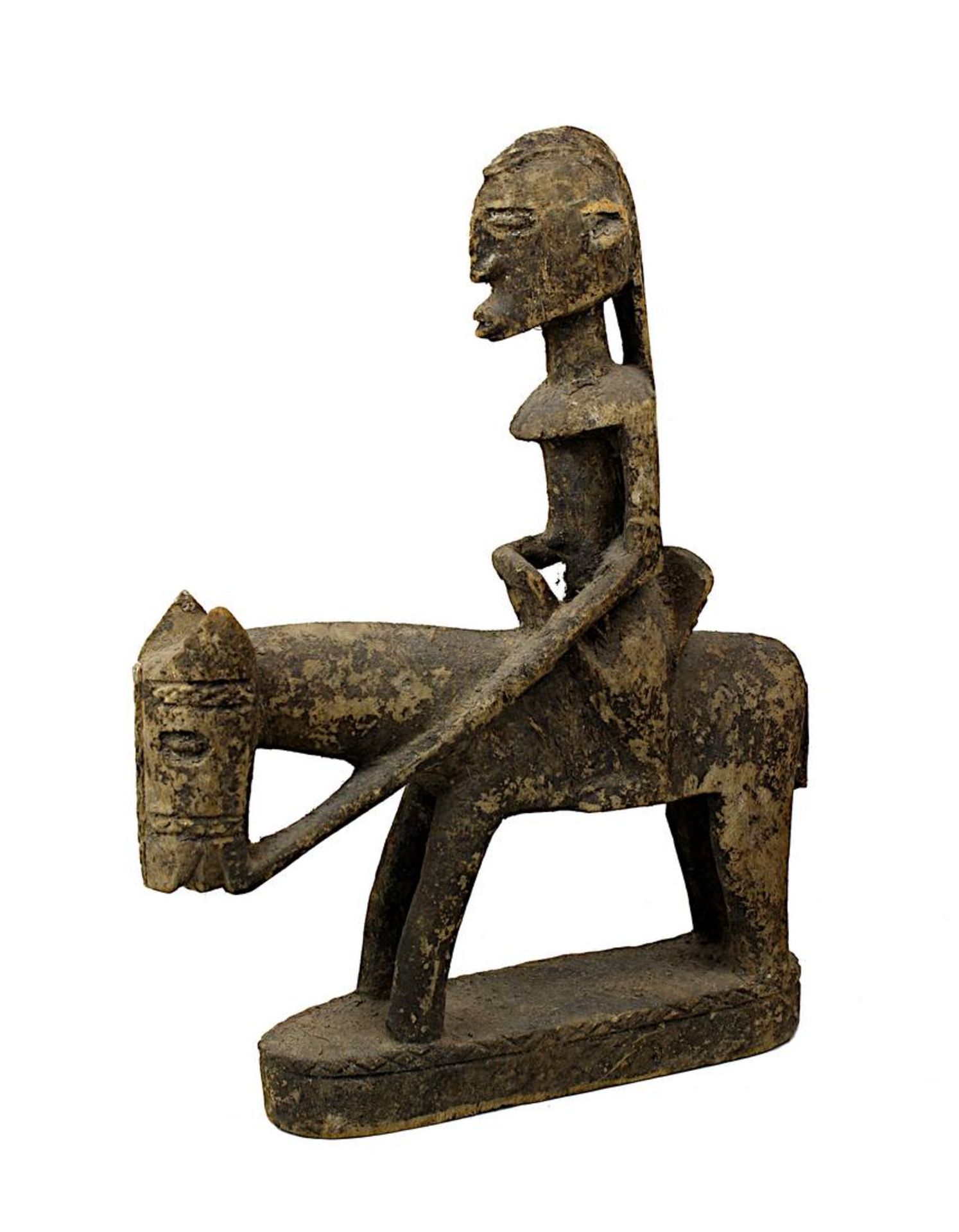 Reiterfigur der Dogon, Mali, leichtes Holz, aus einem Stück geschnitzt, partiell mit dunklerer