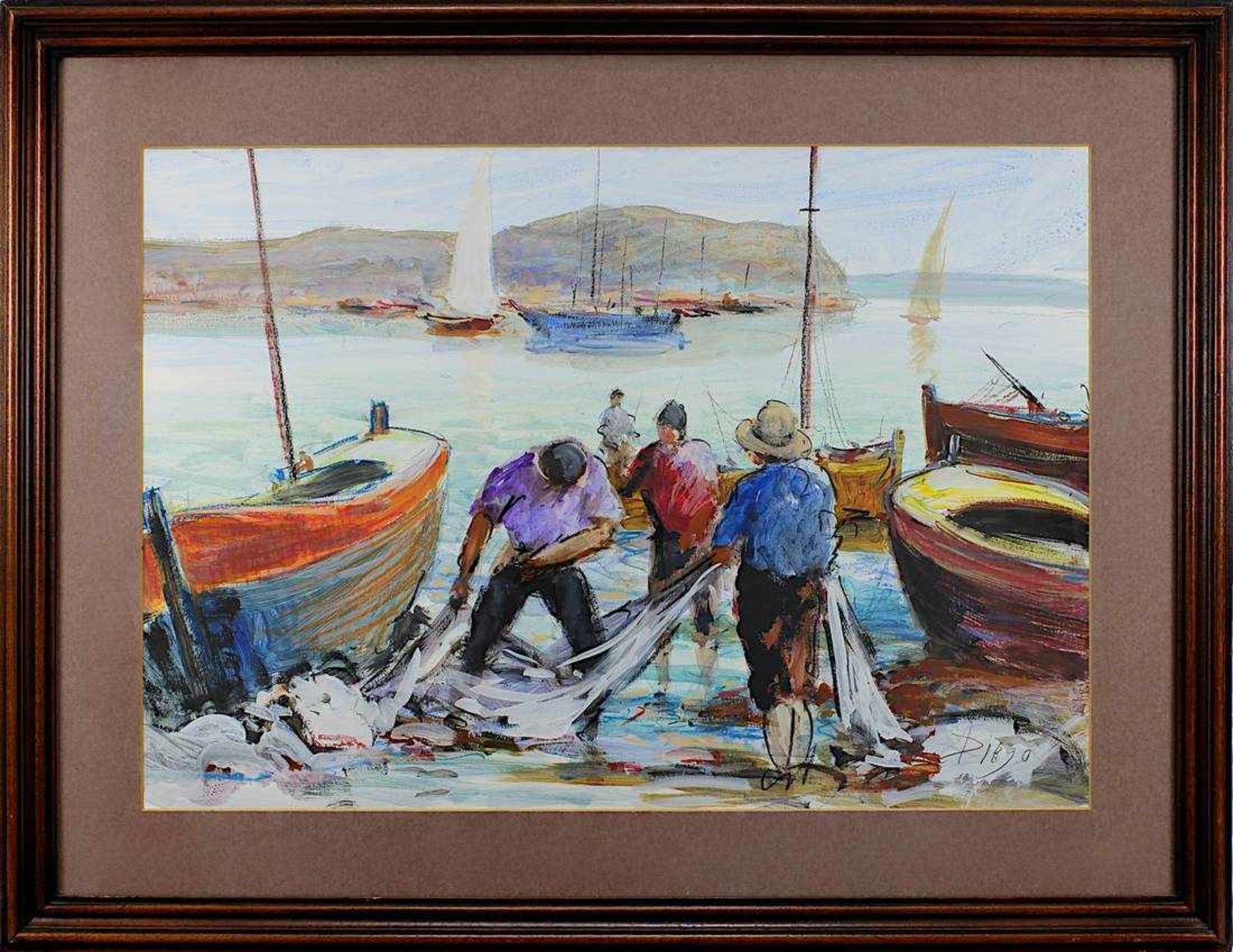 Vico, Diego (Gasperina 1920 - 1985 Taunusstein), Working Fishermen, Tempera-Gouache, re. unt.