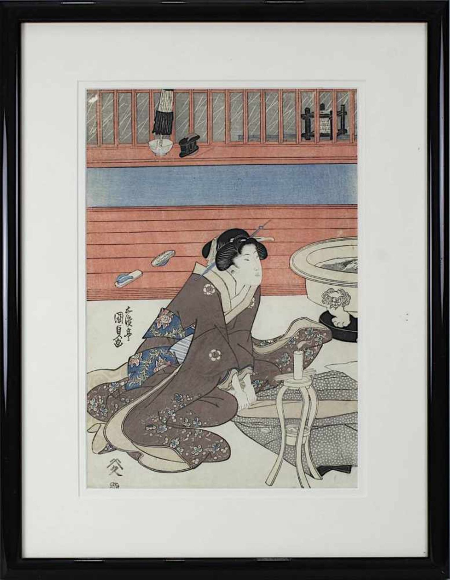 Kunisada Utagawa (Toyokuni III, 1786-1865 Edo), 2 Farbholzschnitte, Dame im Interieur mit - Bild 3 aus 3