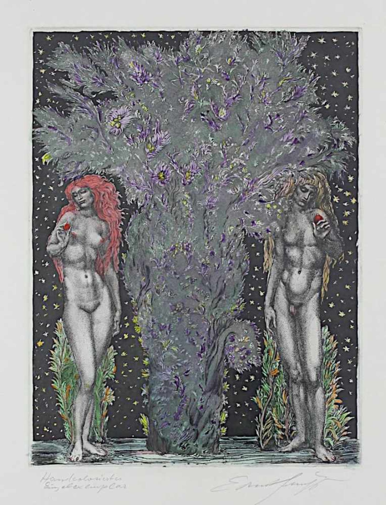 Fuchs, Ernst (Wien 1930 - 2015 Wien), Lilith hinter dem Baum der Erkenntnis, handkolorierte - Image 3 of 3