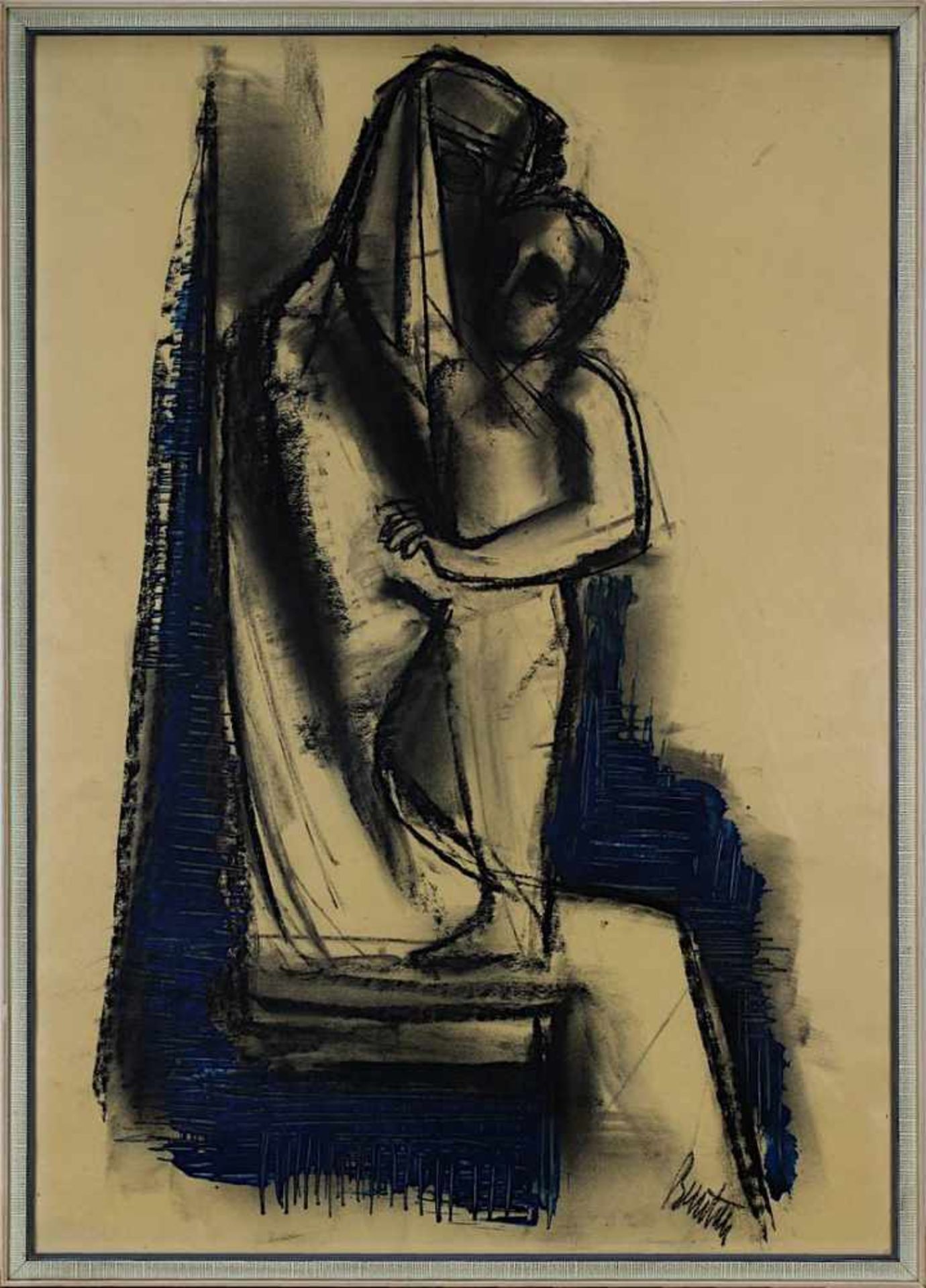 Bernstein, Walter (Neunkirchen 1901 - 1981 ebenda), Maria mit dem Jesuskind, Mischtechnik mit Kohle,