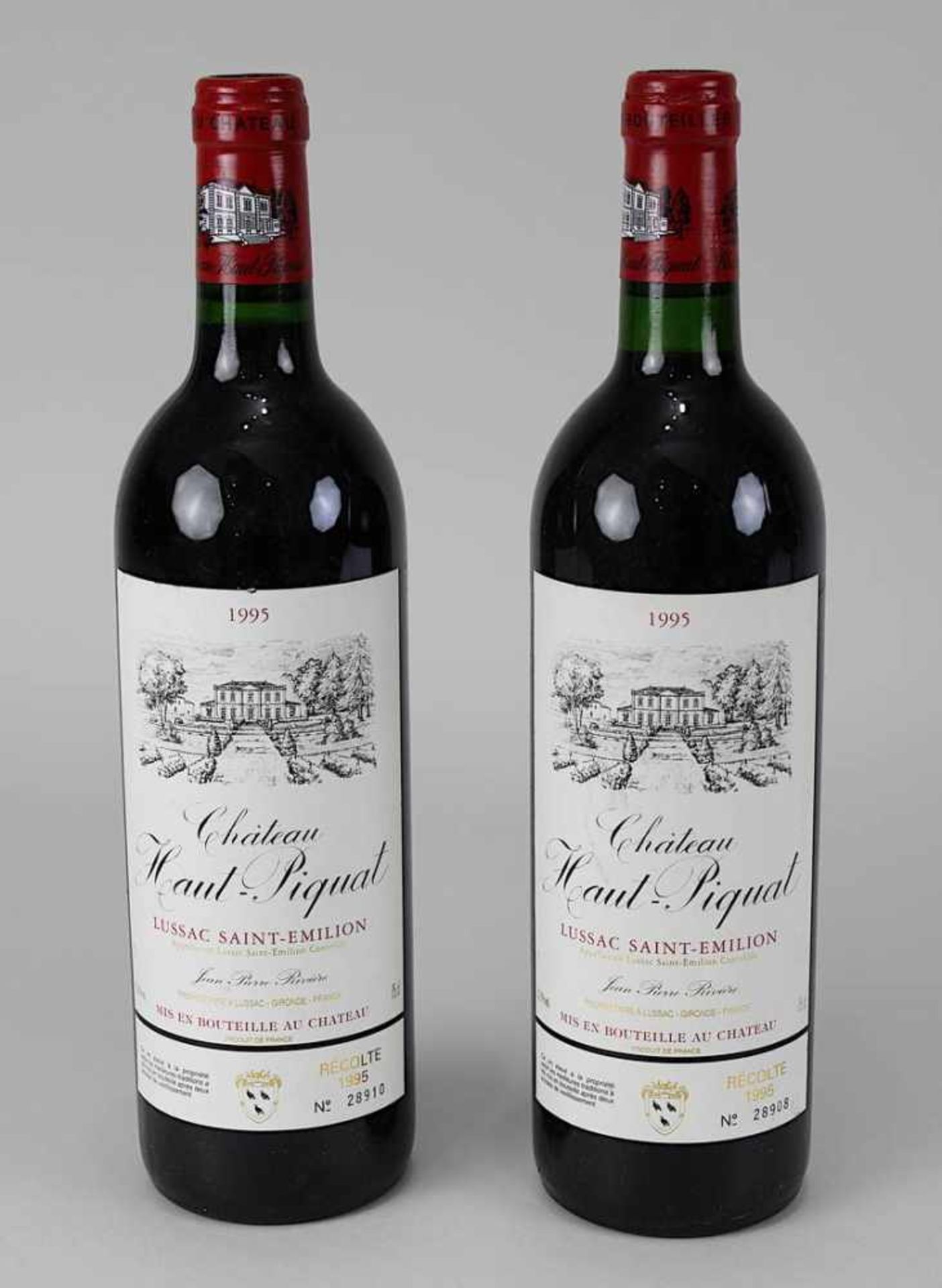 Zwei Flaschen 1995er Château Haut-Piquat, Lussac Saint-Emilion, Jean Pierre Rivière, Gironde, je 0,