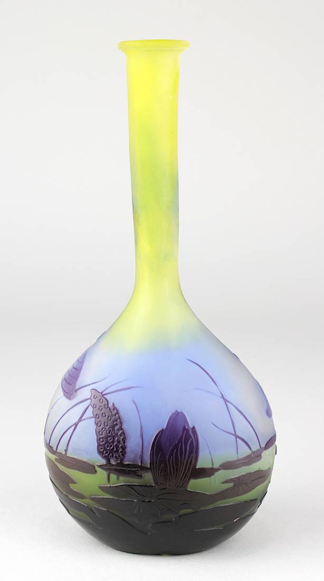 Gallé - Jugendstilvase Libelle, Nancy, 1904-06, Soliflor-Vase, leicht flachgedrückter Vasenbauch mit - Bild 3 aus 4