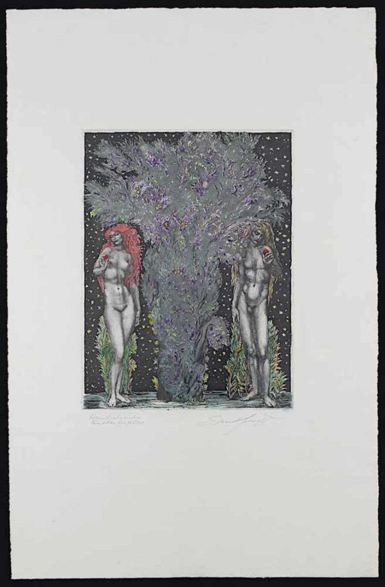 Fuchs, Ernst (Wien 1930 - 2015 Wien), Lilith hinter dem Baum der Erkenntnis, handkolorierte - Image 2 of 3