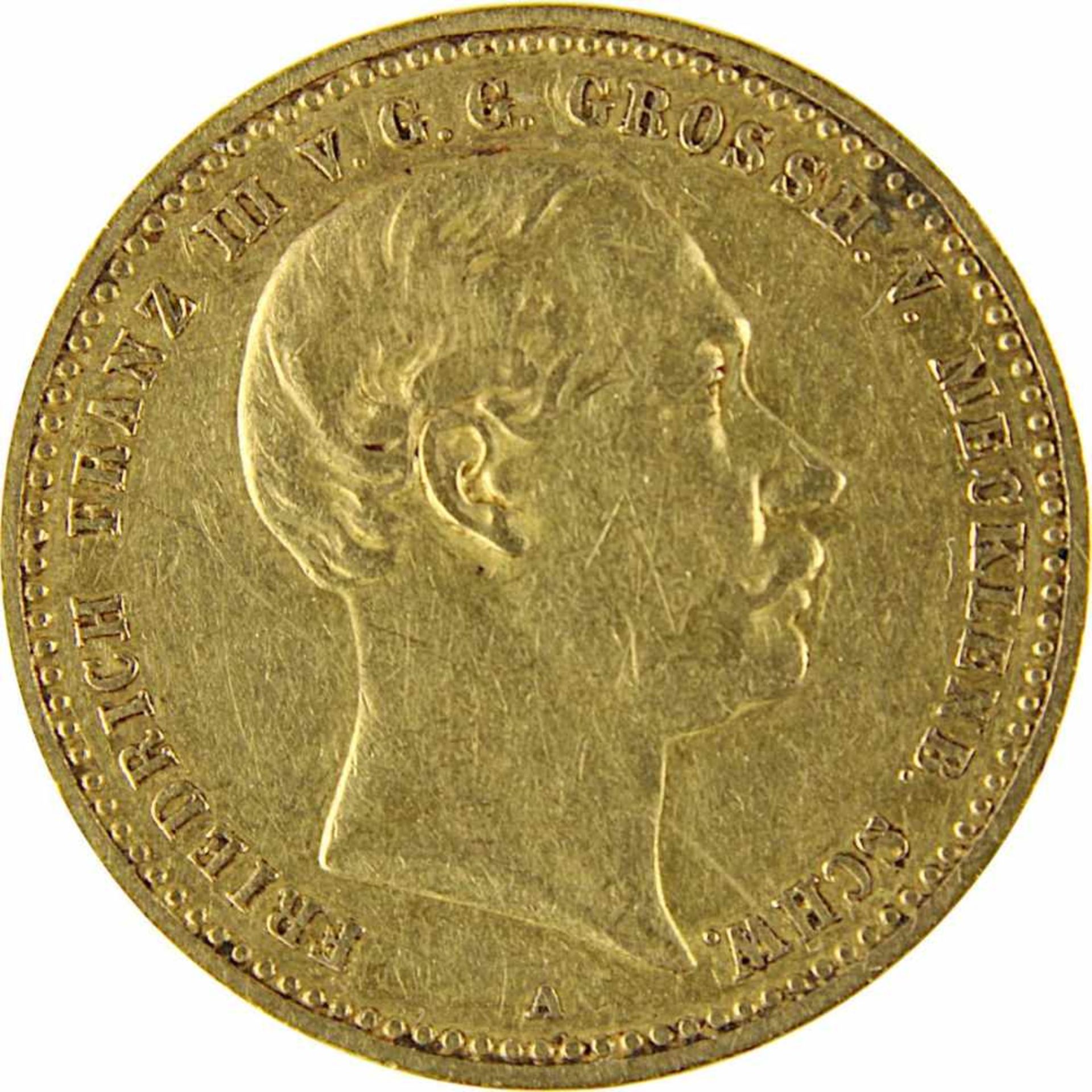 10 Mark Goldmünze Deutsches Reich, Mecklenburg-Schwerin 1890, 900er Gold, VS Friedrich Franz III - Bild 2 aus 3