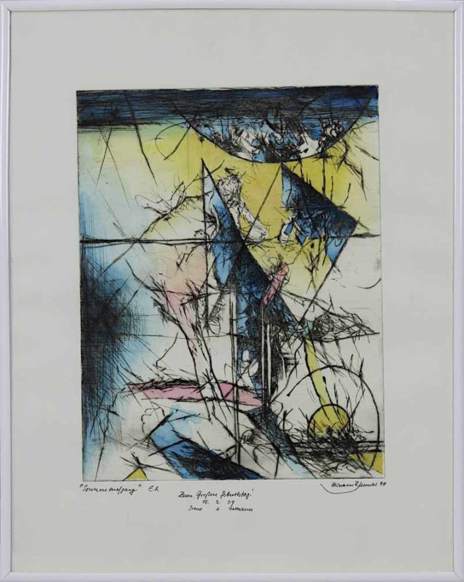 Juncker, Hermann Theophil (geb. Ludwigshafen 1929), Sonnenaufgang, aquarellierte Radierung, am