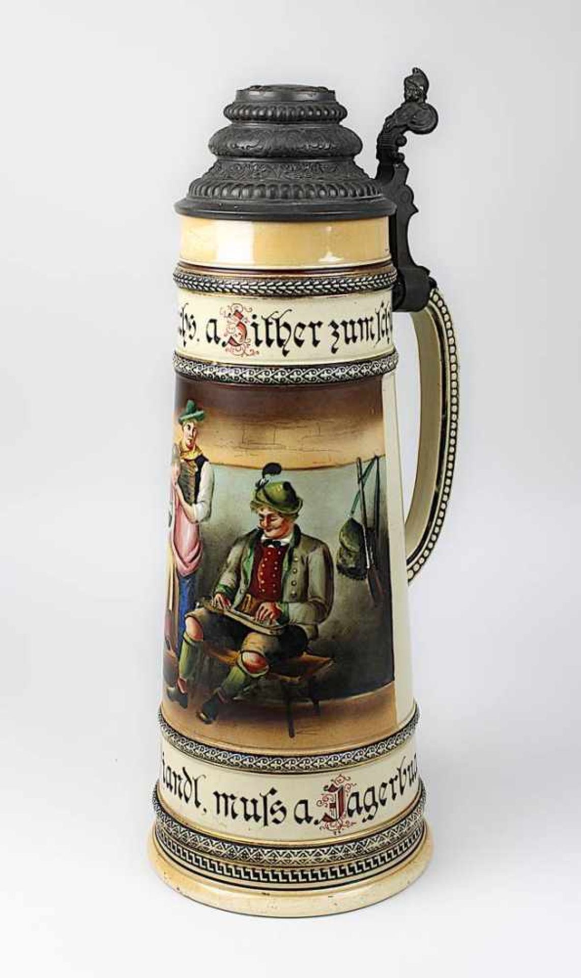 Bierkanne, Höhr-Grenzhausen um 1890, für 3 Liter, Keramik heller Scherben, Wandung mit