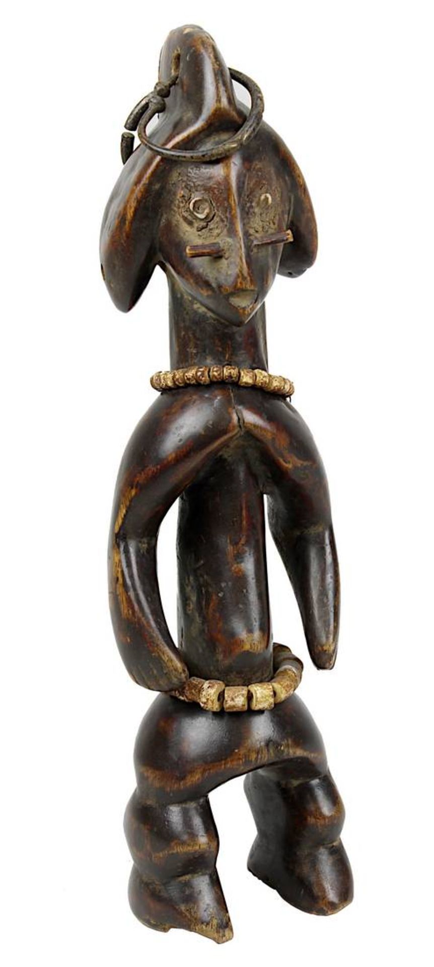 Kleine Figur der Mumuye, Nigeria, leichtes Holz geschnitzt und dunkel gefärbt, schöne glatte,