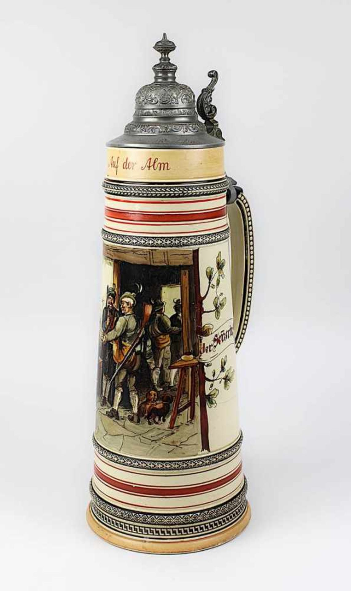 Bierkanne, Höhr-Grenzhausen um 1890, für 3 Liter, Keramik heller Scherben, Wandung mit