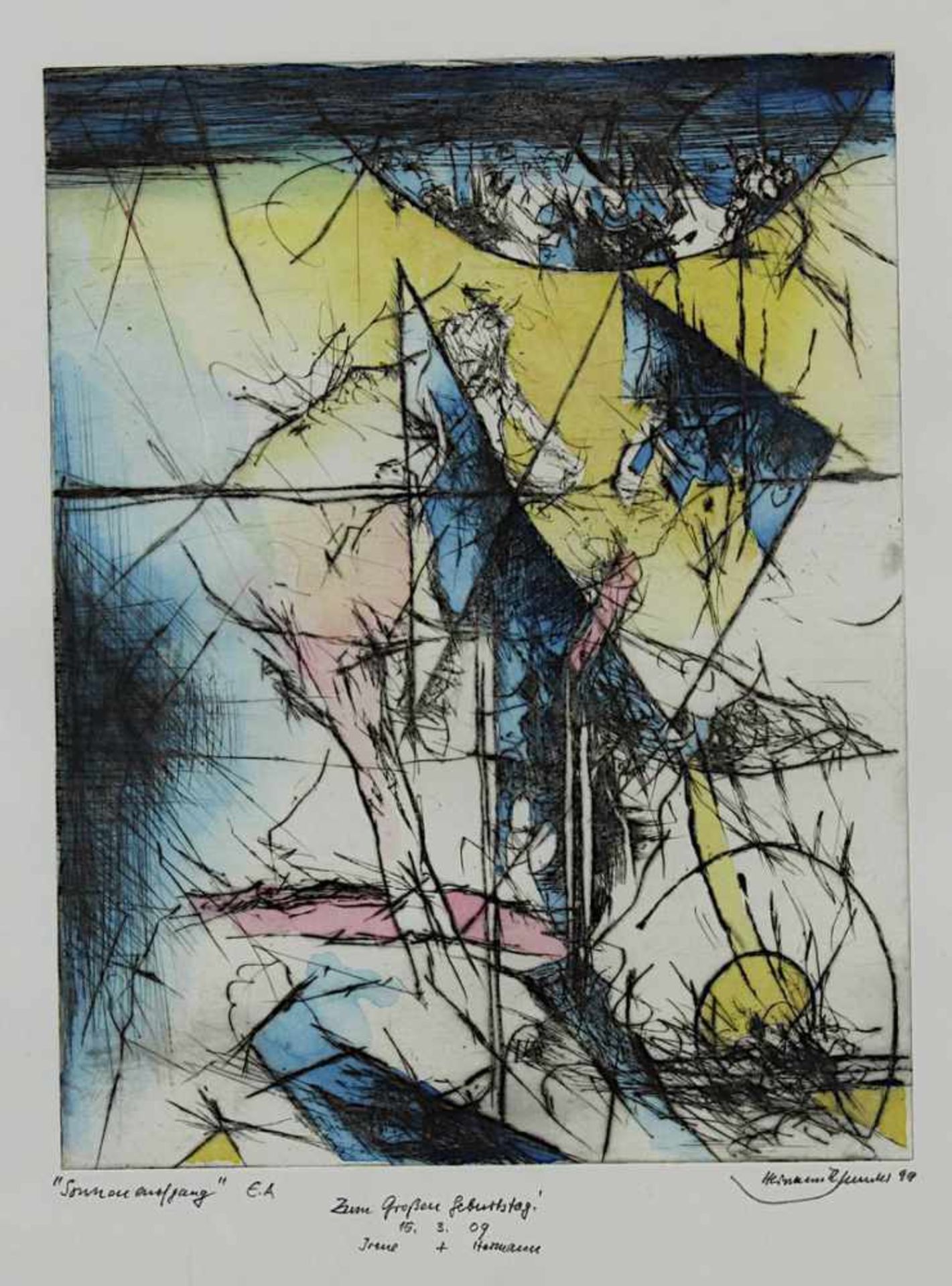 Juncker, Hermann Theophil (geb. Ludwigshafen 1929), Sonnenaufgang, aquarellierte Radierung, am - Bild 2 aus 2