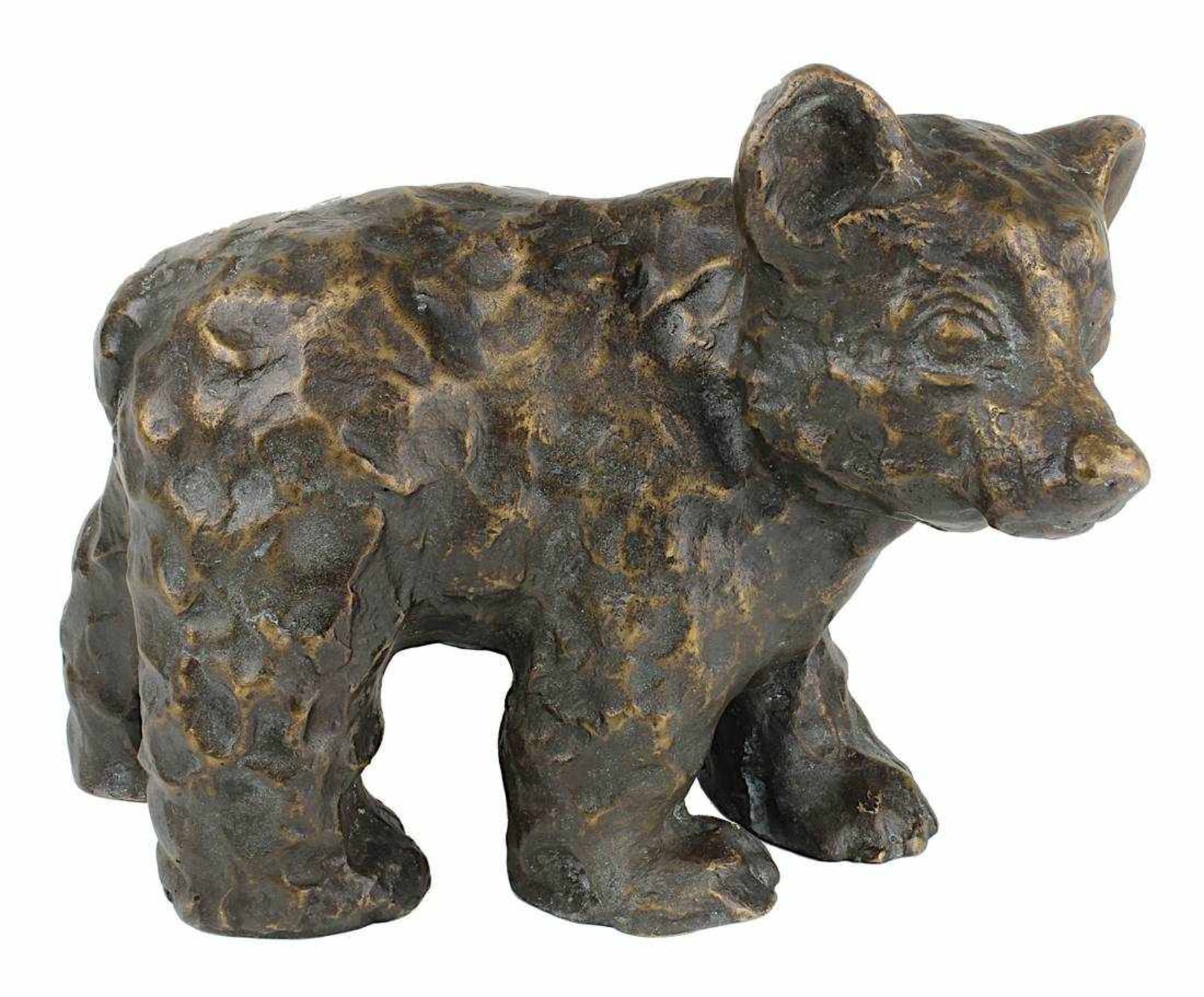Tierbildhauer 20.Jh., Bronzefigur eines jungen Bären, am linken Hinterbein unleserlich signiert,