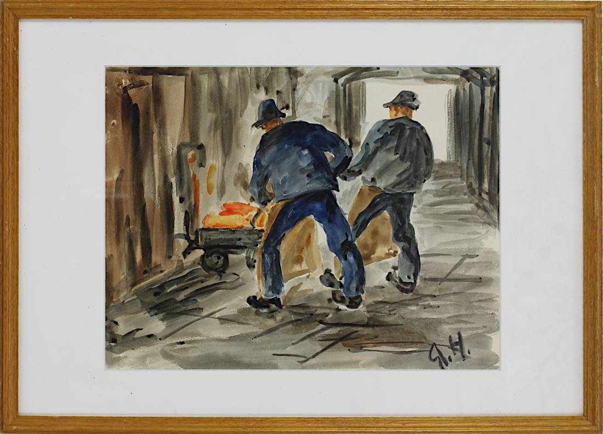 Hoppstädter, Georg Friedrich (Saarbrücken 1906 - 1987 Saarbrücken) Zwei Aquarelle: "In der Kokerei", - Image 3 of 3