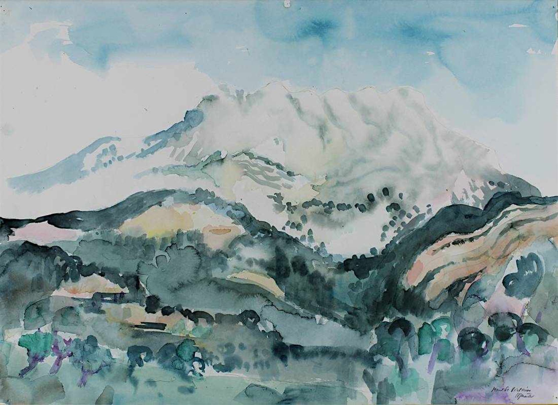 Juncker, Hermann Theophil (geb. Ludwigshafen 1929), Mont St. Victoire - Provence, Aquarell, re. unt. - Image 2 of 2