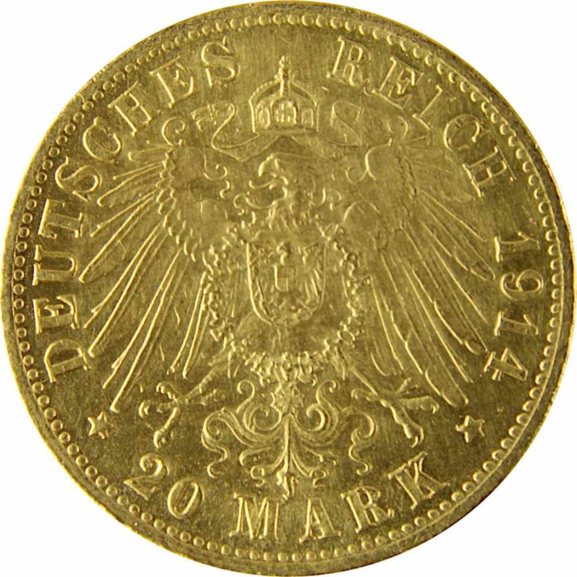 zurückgezogen / withdrawn---20 Mark Goldmünze Deutsches Reich, Bayern 1914, 900er Gold, VS Ludwig - Bild 3 aus 3