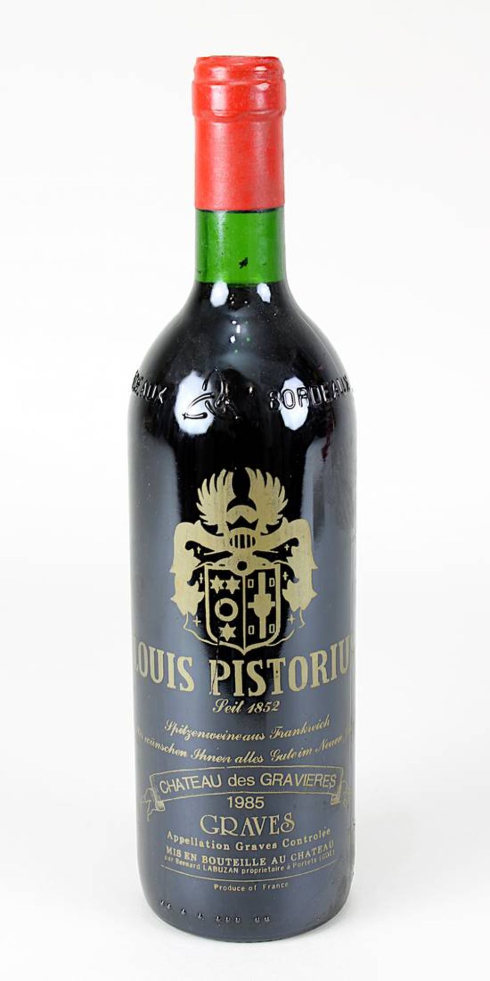 Eine Flasche 1985er Château des Gravieres, Graves, Bernard Labuzan, Portes Girondes, für Louis