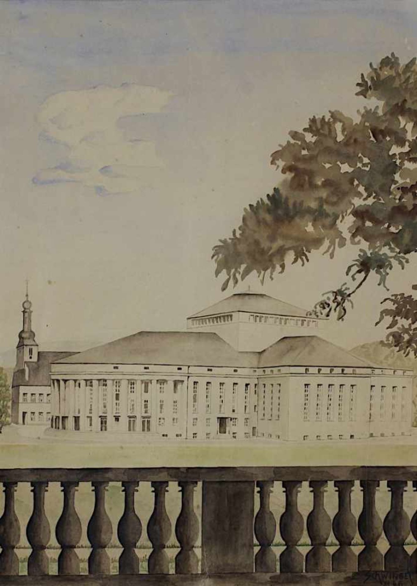 Schwingel, Cilly (saarländische Künstlerin, Mitte 20.Jh.), Staatstheater Saarbrücken, Aquarell, - Image 2 of 2