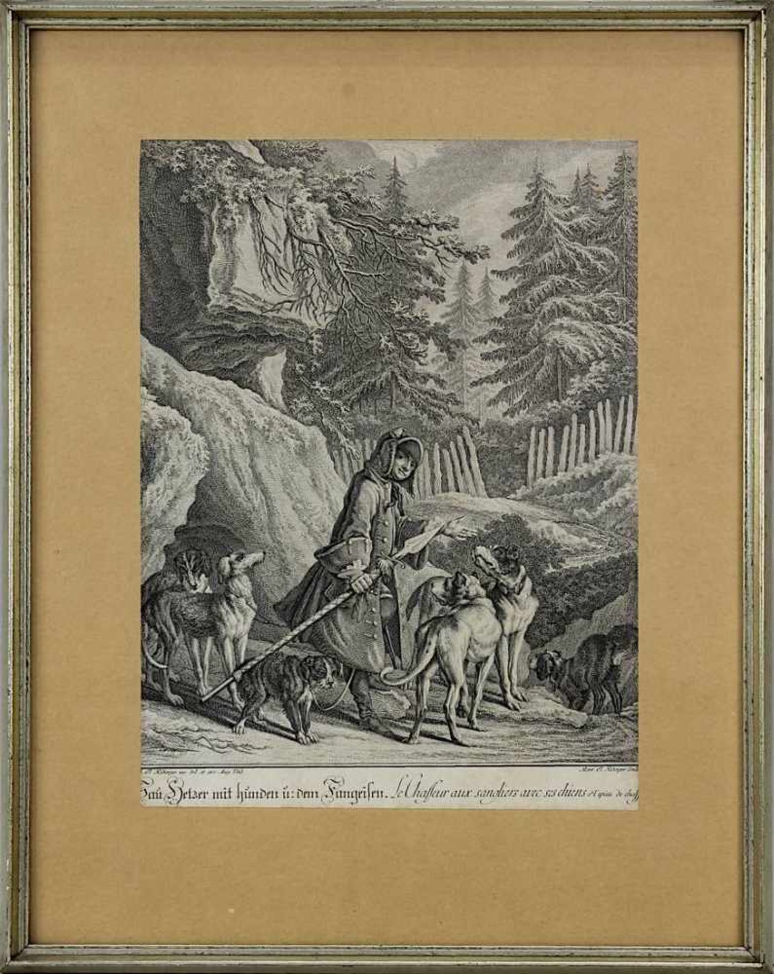Ridinger, J. El., 2 Jagdstiche um 1750, Die erhöhete Schies Hütte bey einem Baehren garten 23,5 x - Image 2 of 3