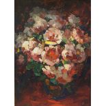 Louis PASTOUR (1876-1948). Bouquet de roses dans un vase boule. Huile sur carton, [...]