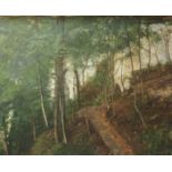 Alphonse SALVENIAC (1850-). Chemin à travers les arbres. Huile sur toile, signée en [...]