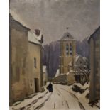 Jean FERNAND-TROCHAIN (1879-1969). Village et église sous la neige. Huile sur toile, [...]