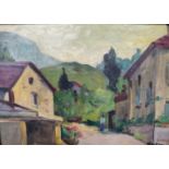 René RUBY (1908-1983). Place de village dans les environs de Grenoble. Huile sur [...]