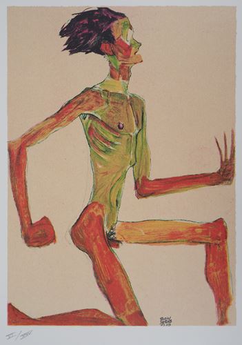 Egon SCHIELE (d'après) - La course - Lithographie en couleur - Signée dans la [...]