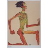 Egon SCHIELE (d'après) - La course - Lithographie en couleur - Signée dans la [...]