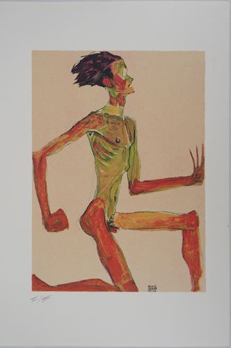 Egon SCHIELE (d'après) - La course - Lithographie en couleur - Signée dans la [...] - Image 2 of 8