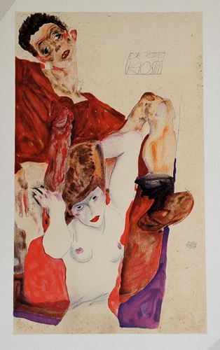 Egon Schiele (after) - L'Hôte Rouge - Lithograph on Rives Artist 270g paper - [...]