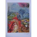 Marc CHAGALL (after) (1887-1985) - Lovers in Paris - - Lithographic print from an [...]