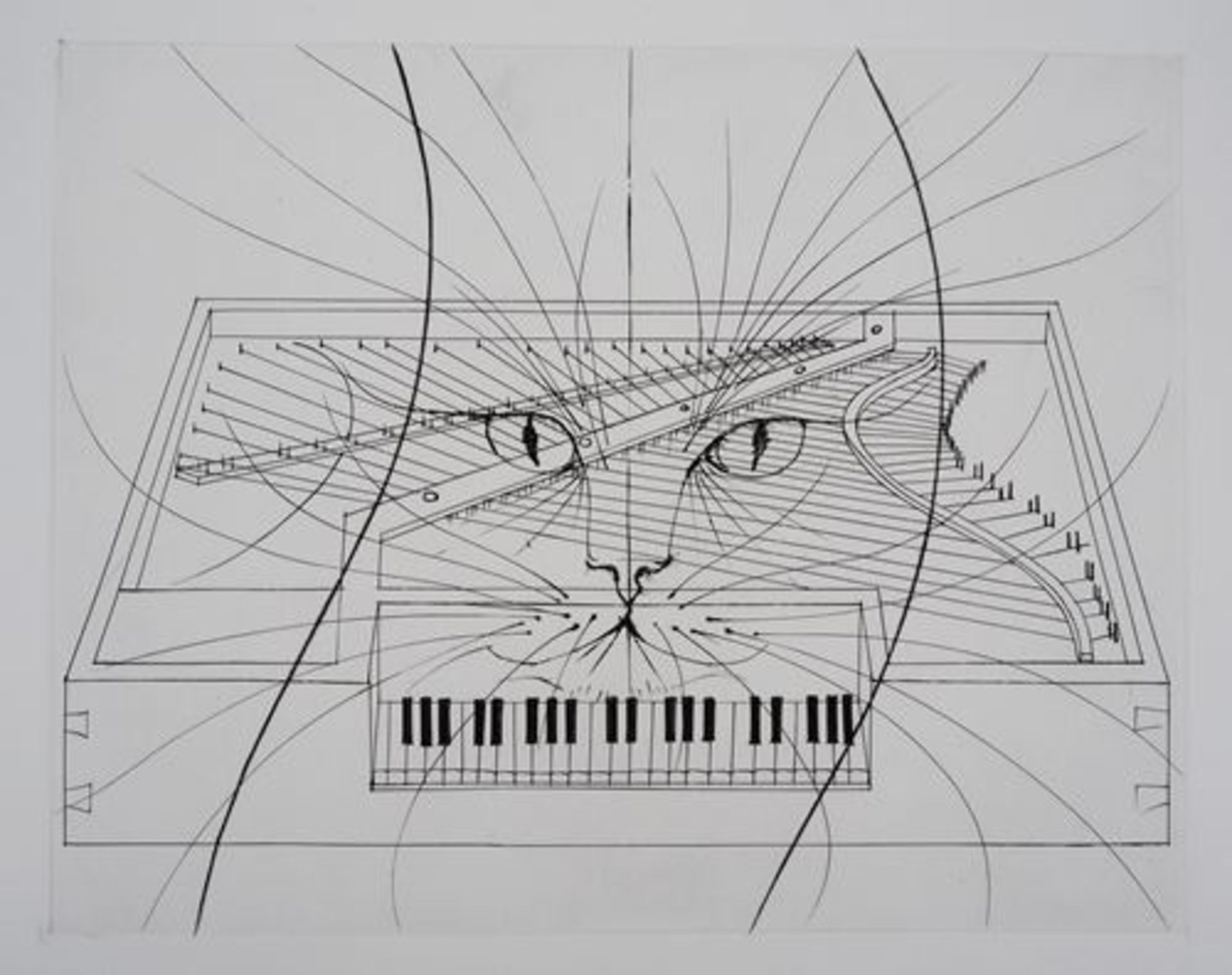 Pierre-Yves Trémois (1921 - ) - Le chat au piano - Gravure originale - Sur vélin [...]