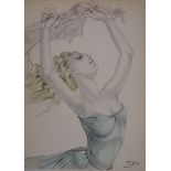 Léonard FOUJITA - La danseuse en foulard rose (1950) - Photolithographie et [...]