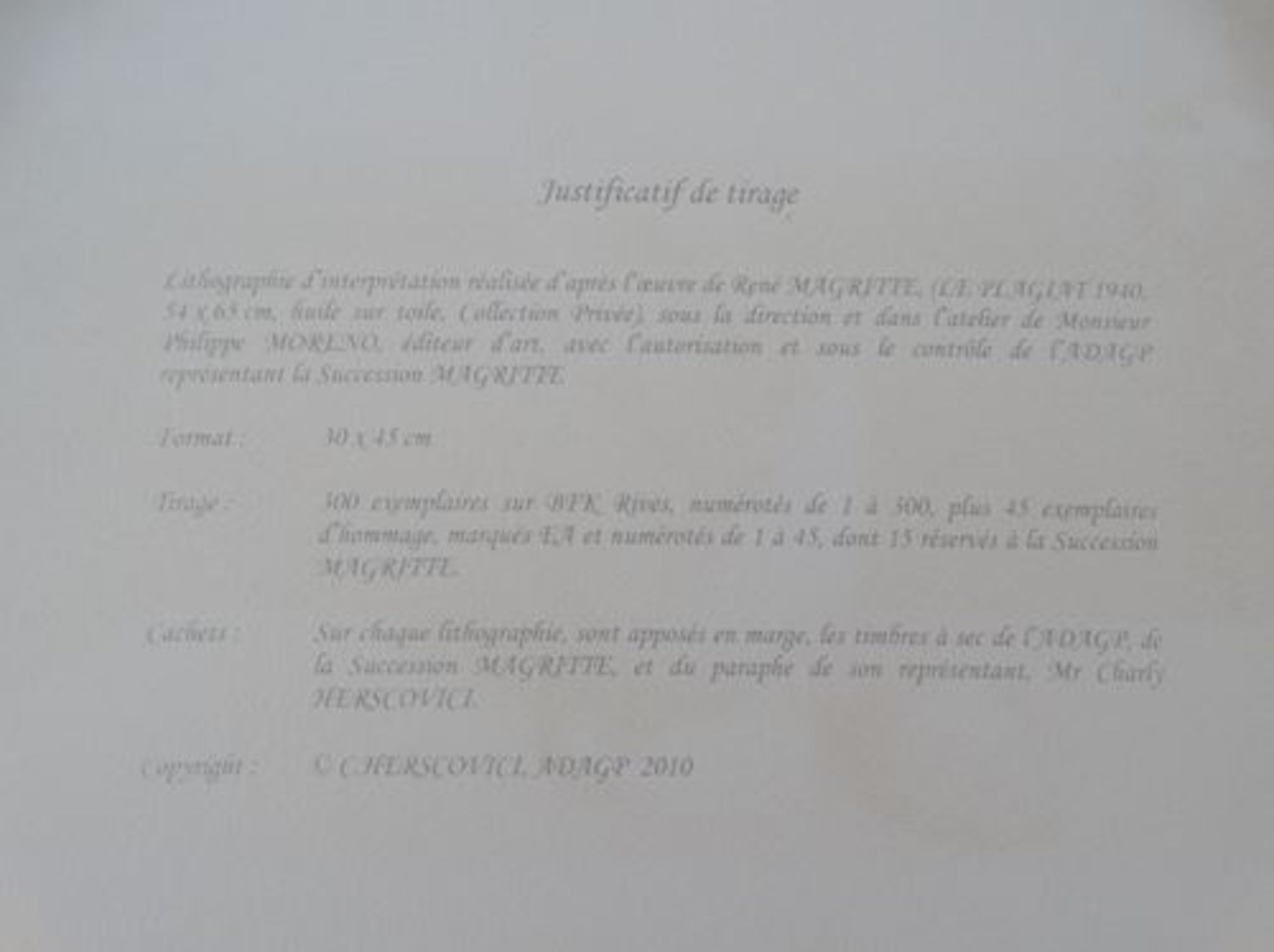 Rene Magritte, lithograph authenticated, COA MAGRITTE FOUNDATION original Rene [...] - Bild 7 aus 7