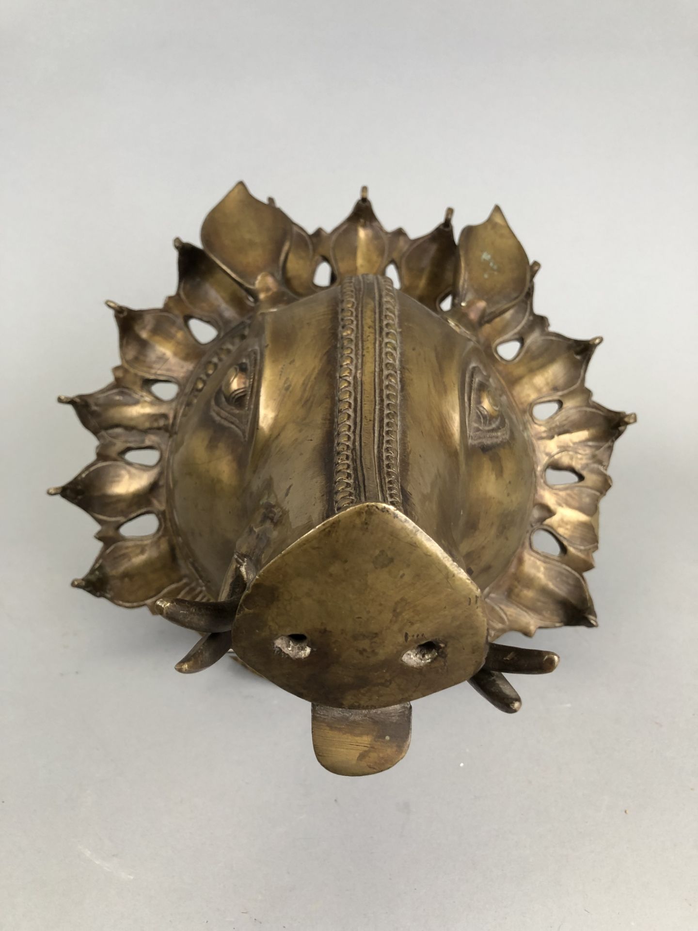 INDE ou NEPAL. Tête de phacochère en bronze. 24 x 22 cm. - -